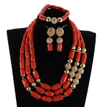 Fashion 3 Layers Coral and Gold African Beads Jewelry Set Wedding Jewelry Gift Accessories Brides Original Coral Beads NCL717
Fashion 3 Layers Coral and Gold African Beads Jewelry Set Wedding Jewelry Gift Accessories Brides Original Coral Beads NCL717