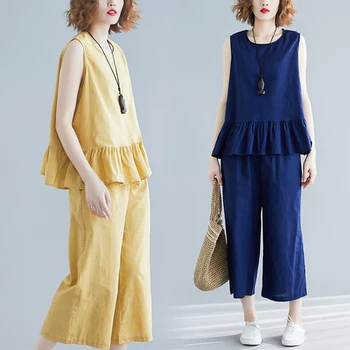 Office Lady Sleeveless Summer Costumes For Women O-neck Ruched Women Two Piece Outfits Fashion Ruffle Summer Costumes For Women
Office Lady Sleeveless Summer Costumes For Women O-neck Ruched Women Two Piece Outfits Fashion Ruffle Summer Costumes For Women