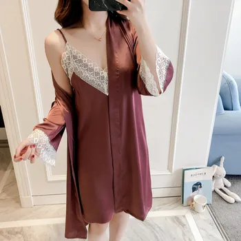 Summer New Women 2PCS Satin Home Dress Solid Lace Trim Sleepwear Sleep Robe Set Sexy Cami+Robe Nightgown Lounge Nightdress M-XL
Summer New Women 2PCS Satin Home Dress Solid Lace Trim Sleepwear Sleep Robe Set Sexy Cami+Robe Nightgown Lounge Nightdress M-XL