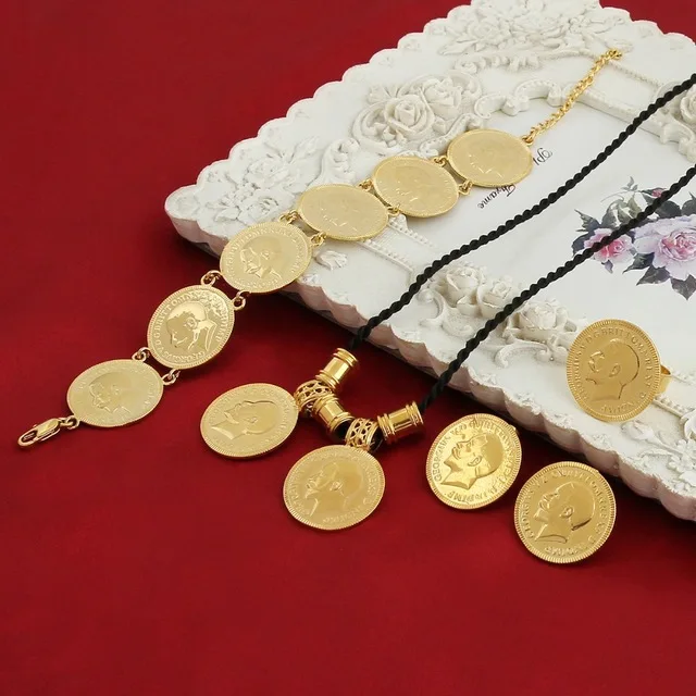 Bangrui Gold Coin sets Jewelry Necklace and Bracelet Turkey Coin Necklaces gold color Middle East Turks Bangle Bracelet
Bangrui Gold Coin sets Jewelry Necklace and Bracelet Turkey Coin Necklaces gold color Middle East Turks Bangle Bracelet