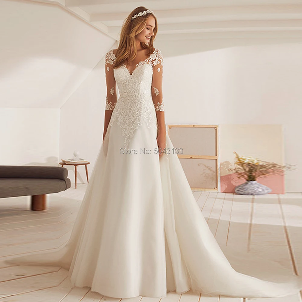 V Neck Half Sleeves Floor Length Wedding Dresses Lace Appliques Soft Tulle Wedding Bridal Gowns Formal Vestido De Noiva 2019
V Neck Half Sleeves Floor Length Wedding Dresses Lace Appliques Soft Tulle Wedding Bridal Gowns Formal Vestido De Noiva 2019
