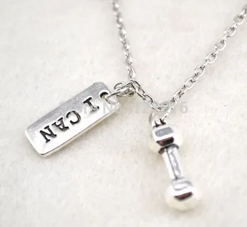 10pcs a lot fashion antique silver color 21mm dumbbell and Vintage Rectangle I CAN sports Gym necklace
10pcs a lot fashion antique silver color 21mm dumbbell and Vintage Rectangle I CAN sports Gym necklace