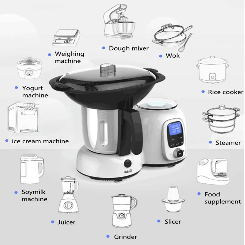 220V Robot Automatic Smoke-free Kitchen Small Beauty Cooking Wok Pot Rice Cooker With Slicer Steamer Juicer Dough Mixer Function
220V Robot Automatic Smoke-free Kitchen Small Beauty Cooking Wok Pot Rice Cooker With Slicer Steamer Juicer Dough Mixer Function