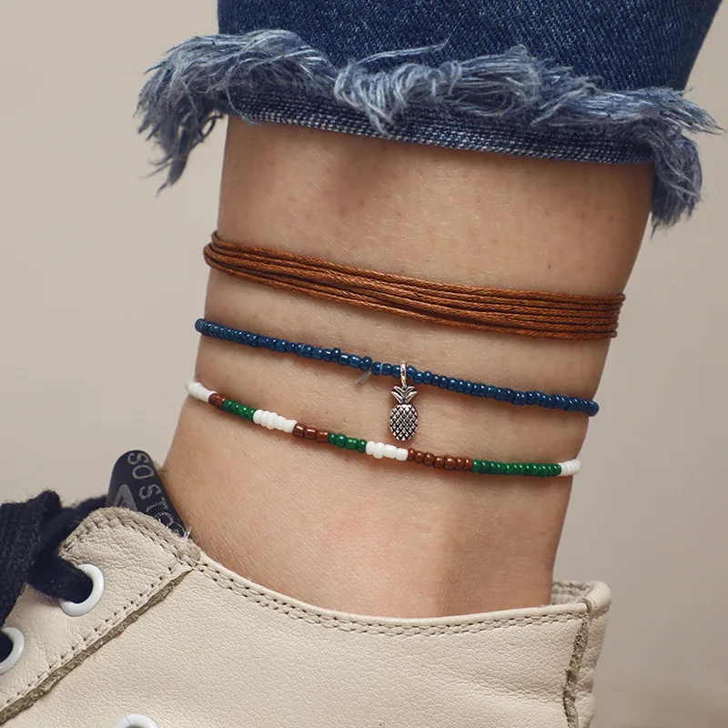 3pcs/set Women's Personality Fashion Beach National Wind Color Beaded Pineapple Woven Anklet Set
3pcs/set Women's Personality Fashion Beach National Wind Color Beaded Pineapple Woven Anklet Set