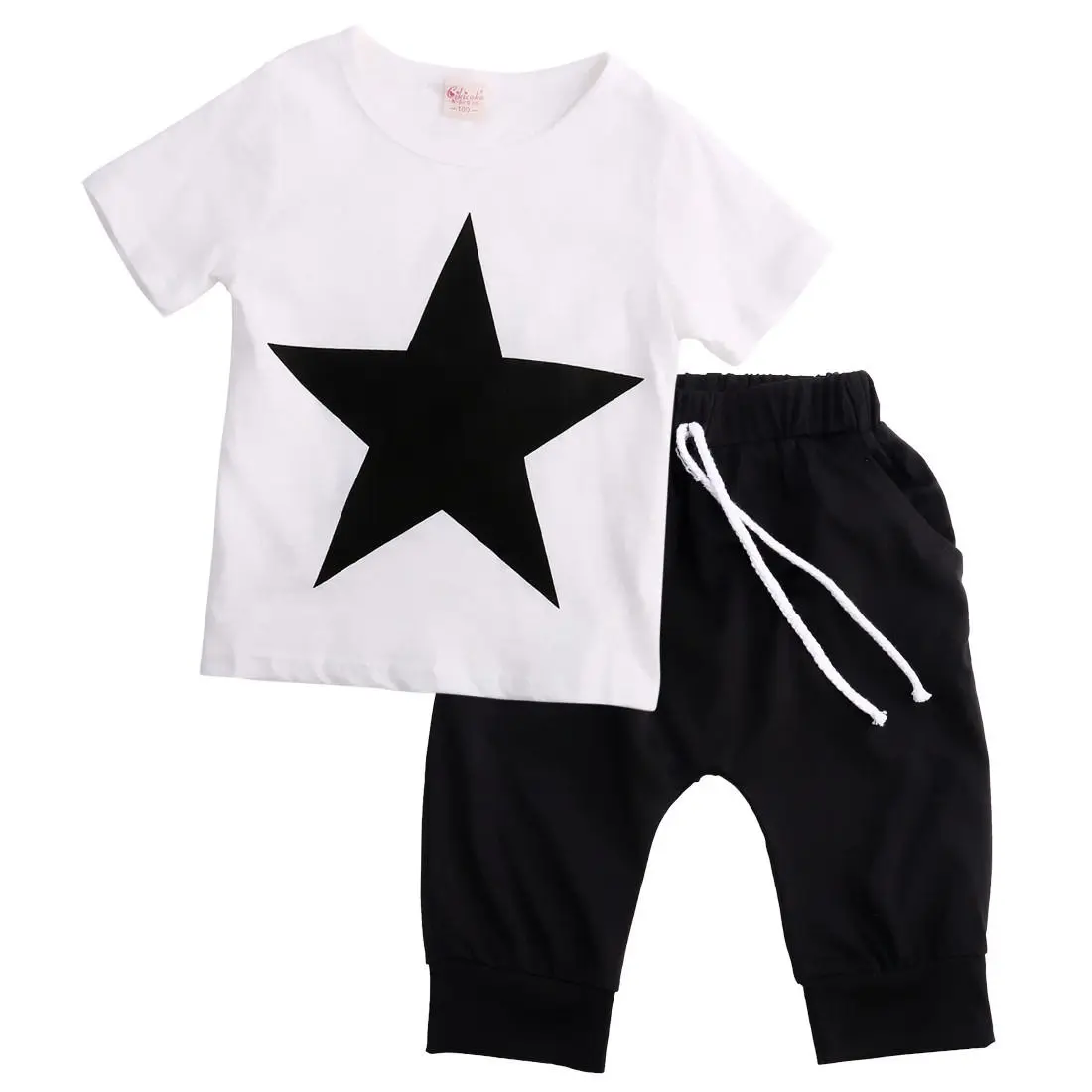 Лето 2017 одежда для маленьких мальчиков футболка со звездами топы шаровары