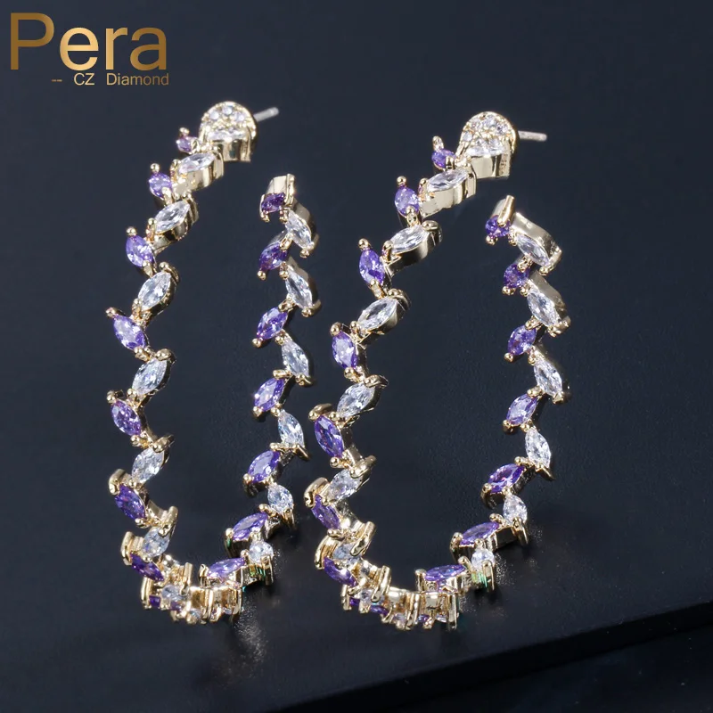 Pera Shinning Gold Color Ear Jewelry Big Purple And White Cubic Zirconia Crystal Polished Hoop Earring For Women Party Gift E154
Pera Shinning Gold Color Ear Jewelry Big Purple And White Cubic Zirconia Crystal Polished Hoop Earring For Women Party Gift E154