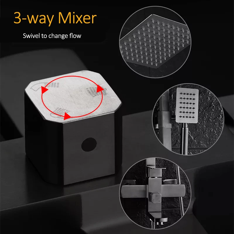 Luxury Wall Mounted stainless steel Rain Shower faucets Set system cold&hot water Square hand shower head1