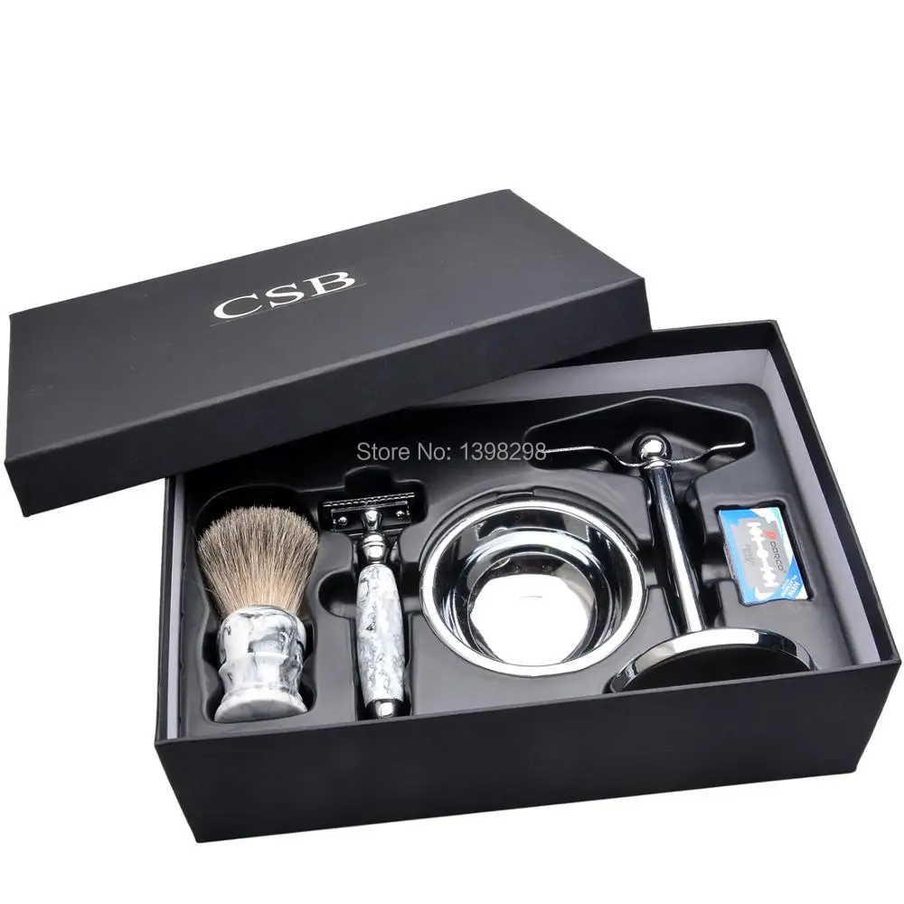 CSB Marble Handle Men Shaving Brush Set Pure Badger Shaving Brush DE Double Edge Razor Blades Barber Shaving Soap Bowl Gift Box
CSB Marble Handle Men Shaving Brush Set Pure Badger Shaving Brush DE Double Edge Razor Blades Barber Shaving Soap Bowl Gift Box