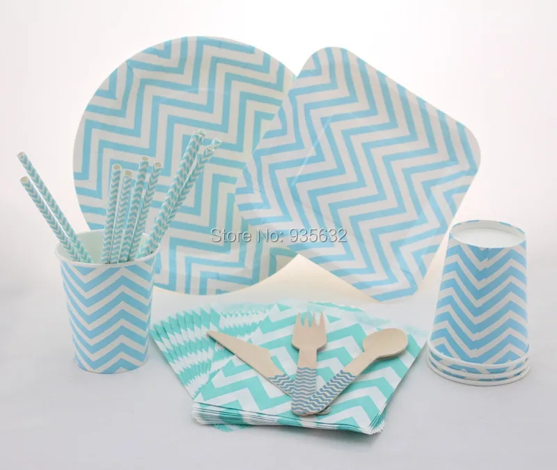 Image Free Shipping Disposable Party Tableware Set Paper Plate Drinking Paper Straws Wedding Napkins Candy Box Coffee Cups  Cutleries