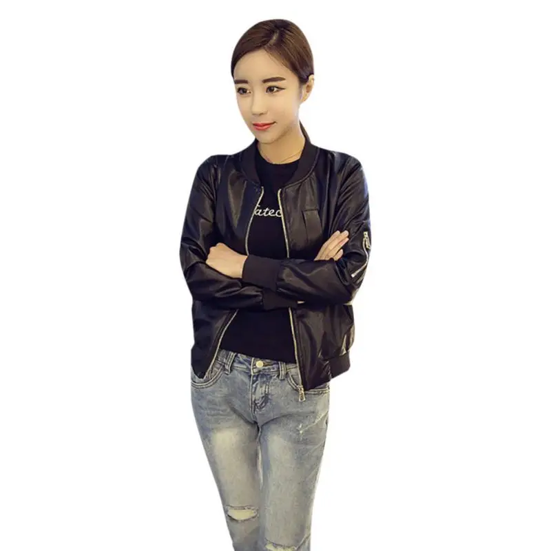 2018 Autumn Winter Women Slim Fit Outerwear Zipper Round Collar O Neck PU Leather Baseball Style Jacket Short Black Coat
2018 Autumn Winter Women Slim Fit Outerwear Zipper Round Collar O Neck PU Leather Baseball Style Jacket Short Black Coat