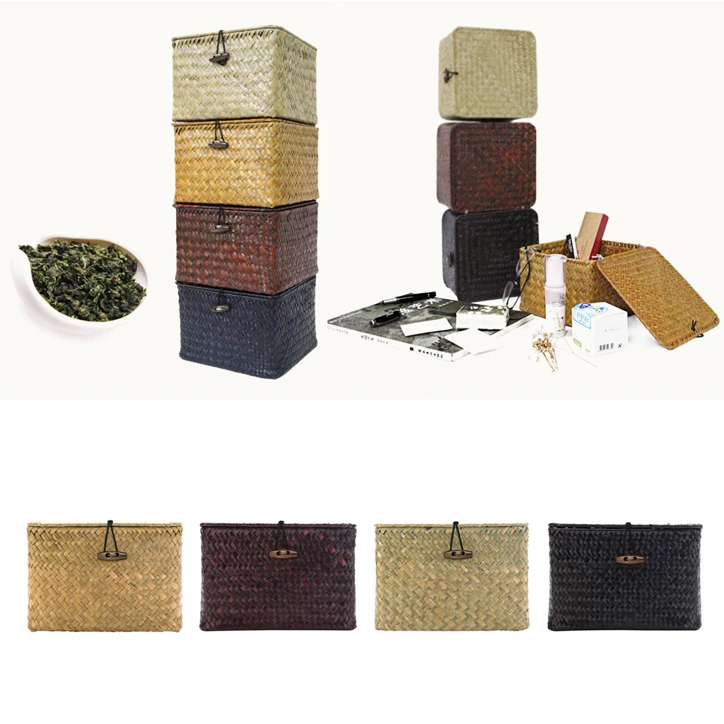 Seaweed Woven Storage Basket Bin Box Organizer Container Drawer for Home Office Dorm Loft Organization
