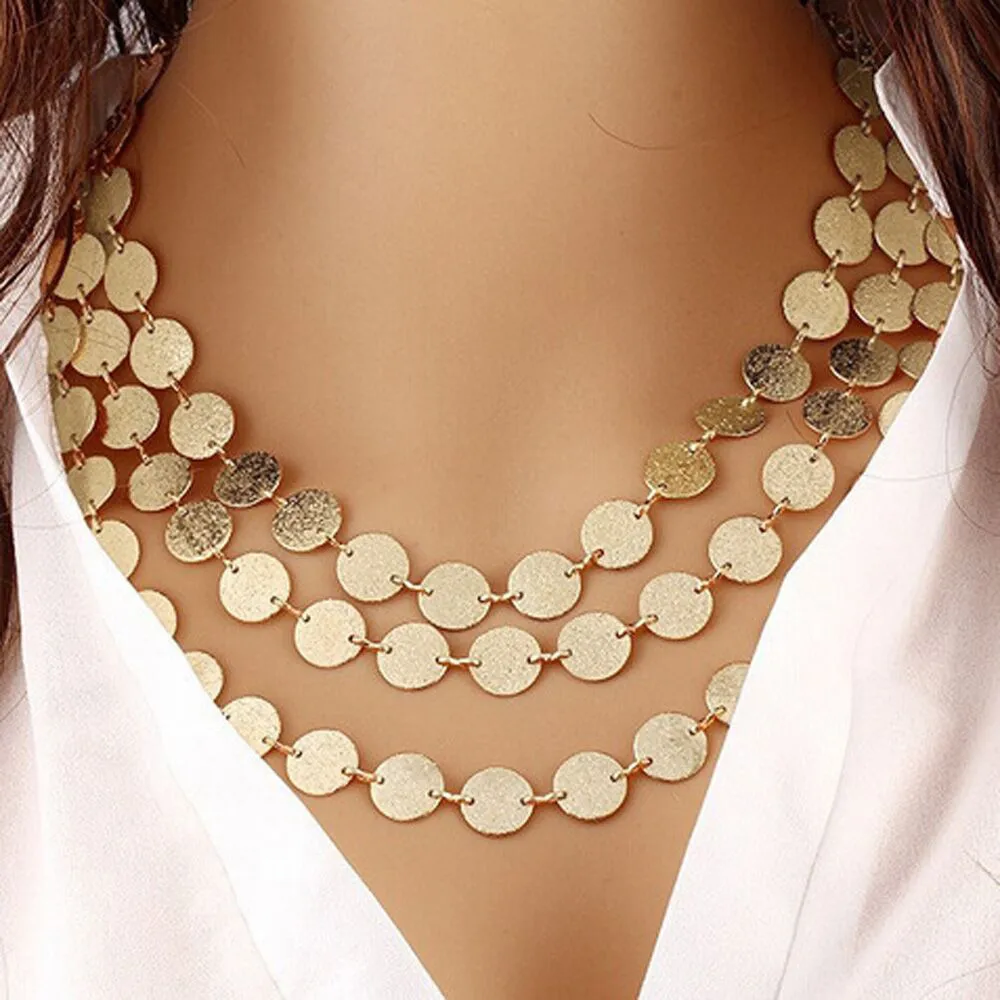 

Bijoux Femme Collier Gold Silver Color Multilayer Sequins Statement Bib Chokers Necklaces Women Choker Boho Jewelry Kolye 2019