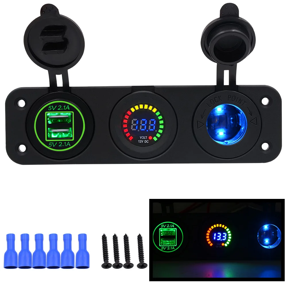 Car Charger Motorcycle Plug Dual USB Adaptor+12V/24V USB Charging Socket Blue LED+Digital Voltmeter CY675
Car Charger Motorcycle Plug Dual USB Adaptor+12V/24V USB Charging Socket Blue LED+Digital Voltmeter CY675