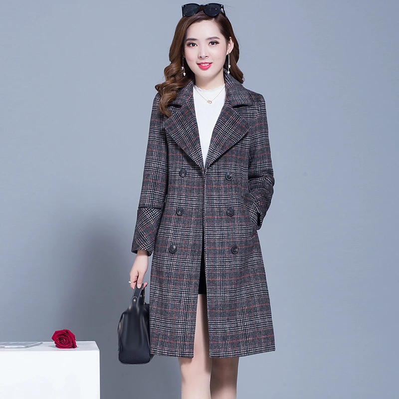 High Quality Plaid Woolen Coat Women Winter Houndstooth Jacket Slim Lapel Long Cardigan Wool Coat Female Vintage Blends Overcoat
High Quality Plaid Woolen Coat Women Winter Houndstooth Jacket Slim Lapel Long Cardigan Wool Coat Female Vintage Blends Overcoat