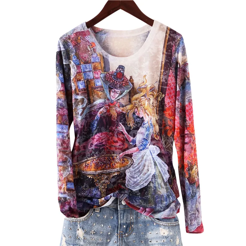 Vintage character double print slim t shirt women 2017 new arrival o-neck long sleeve Plus size M-4XL
Vintage character double print slim t shirt women 2017 new arrival o-neck long sleeve Plus size M-4XL