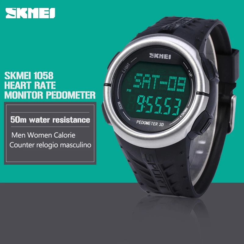 Фото Skmei 1058 монитор сердечного ритма шагомер спортивные часы 50 м водонепроницаемая