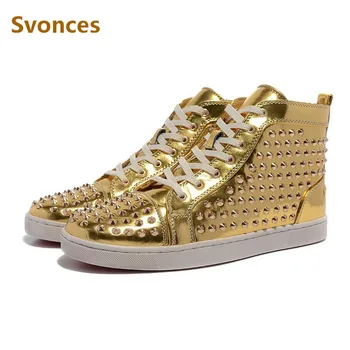 Luxury Unisex Designer Fashion Mens Shoes Gold Black Sneakers High Top Spikes Rivets Ankle Brand Boots Lace-up Casual Shoes Man
Luxury Unisex Designer Fashion Mens Shoes Gold Black Sneakers High Top Spikes Rivets Ankle Brand Boots Lace-up Casual Shoes Man