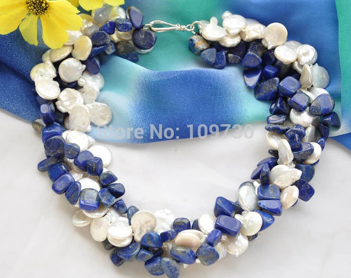 Jewelr 003450 4strands 14mm white coin freshwater blue lapis lazuli necklace 18inch
Jewelr 003450 4strands 14mm white coin freshwater blue lapis lazuli necklace 18inch