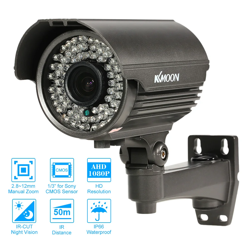 

KKmoon 1080P AHD Bullet CCTV Analog Camera Outdoor Manual Zoom Varifocal Lens IR-CUT 72 IR LEDS Night Vision Weatherproof