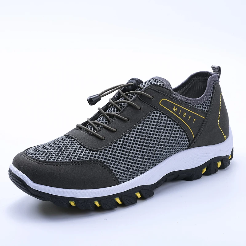 Image Trekking Boots Men Breathable Climbing  Trainers Men Rubber Mesh Mens Walking Shoes Outdoor Gray Black Tracking Shoes Men