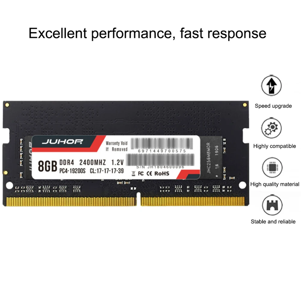 Laptop Memory RAM DDR4 Juhor 4GB 8GB PC4-19200 DDR4-2400MHz 260Pin 1.2V SODIMM Laptop Memory RAM
Laptop Memory RAM DDR4 Juhor 4GB 8GB PC4-19200 DDR4-2400MHz 260Pin 1.2V SODIMM Laptop Memory RAM