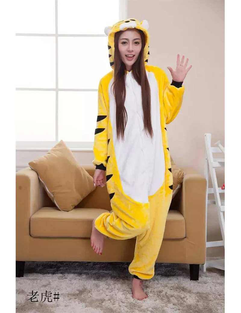 Image MOONIGHT Warm New Winter Women Sleepwear High Quality Tiger Onesies Nightgown Animal Style Onsies Sleepwear For Girls