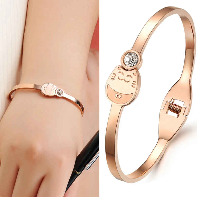 BLINGPAW New Arrival Stainless Steel Lucky Japanese Cat Bangle for Women Girl Rose Gold Tone
BLINGPAW New Arrival Stainless Steel Lucky Japanese Cat Bangle for Women Girl Rose Gold Tone