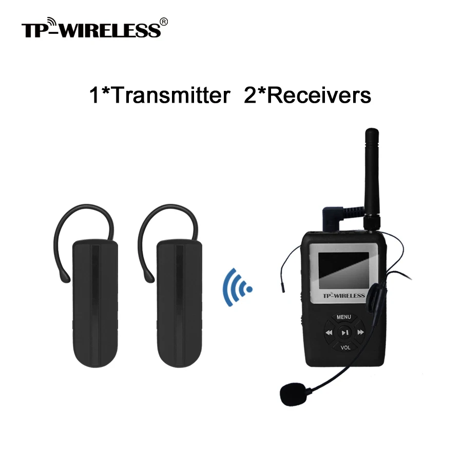 

TP-Wireless UHF Simultanous Translation System Mini Earhook Reciever Digital Wireless Tour Guide System 1Transmitter 2Receivers