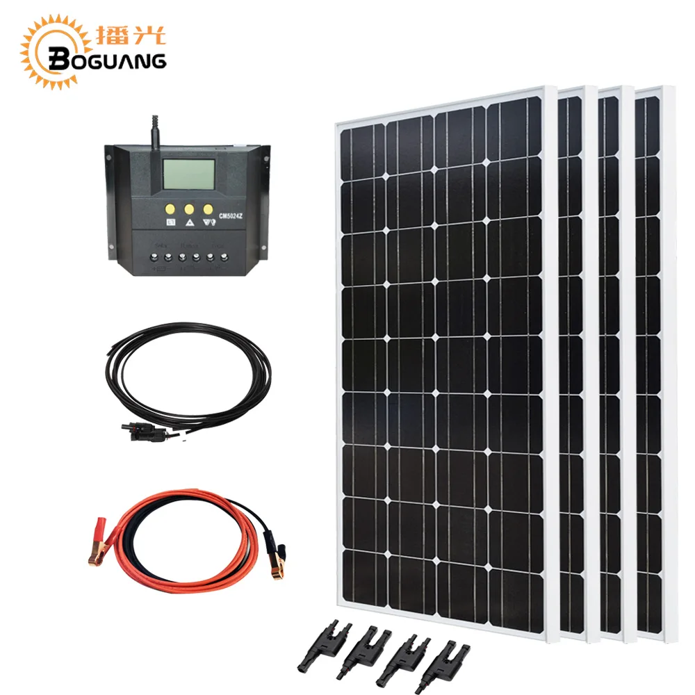 

Boguang 400w solar system kit 4*100w solar panel Monocrystalline silicon cell photovoltaic module PMW 40A controller MC4 connect