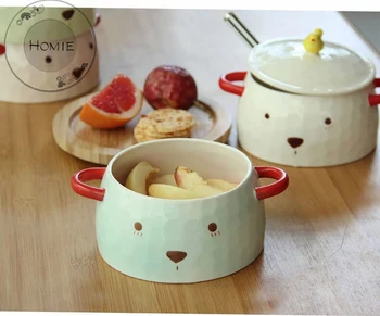 HOMI Creative Bear ceramics Bowl With lid Salad Ramen Soup Rice Tableware Bowls Kids Food Container Instant noodles For Kitchen
HOMI Creative Bear ceramics Bowl With lid Salad Ramen Soup Rice Tableware Bowls Kids Food Container Instant noodles For Kitchen
