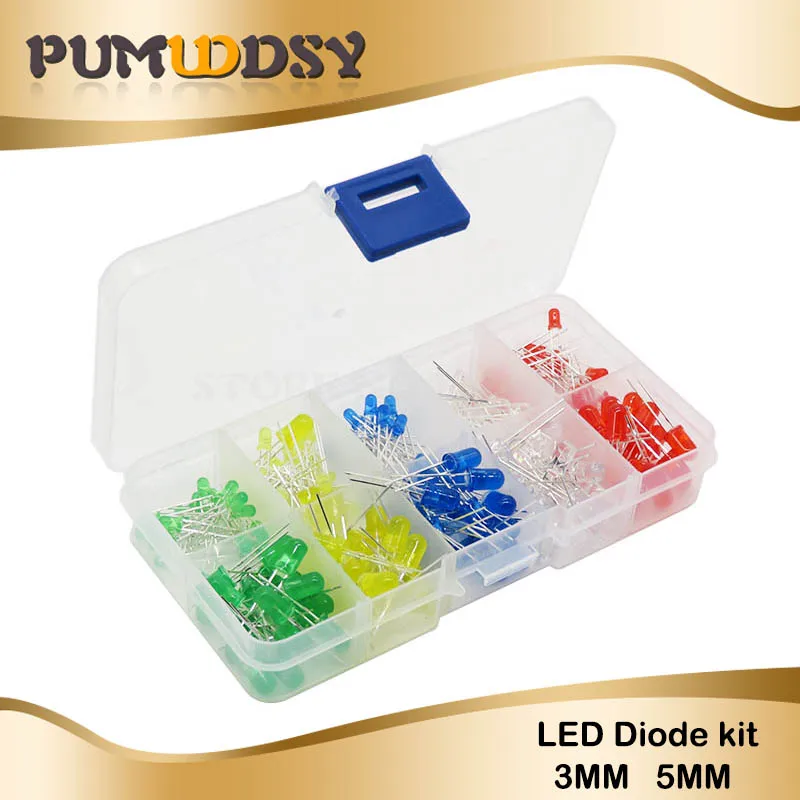 200PC 3MM 5MM Led Kit Mixed Color Red Green Yellow Blue White Light Emitting Diode Assortment In Box
200PC 3MM 5MM Led Kit Mixed Color Red Green Yellow Blue White Light Emitting Diode Assortment In Box