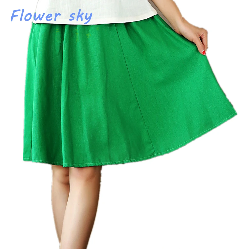 Women Linen Skirt Solid Color Faldas High Waist K...
