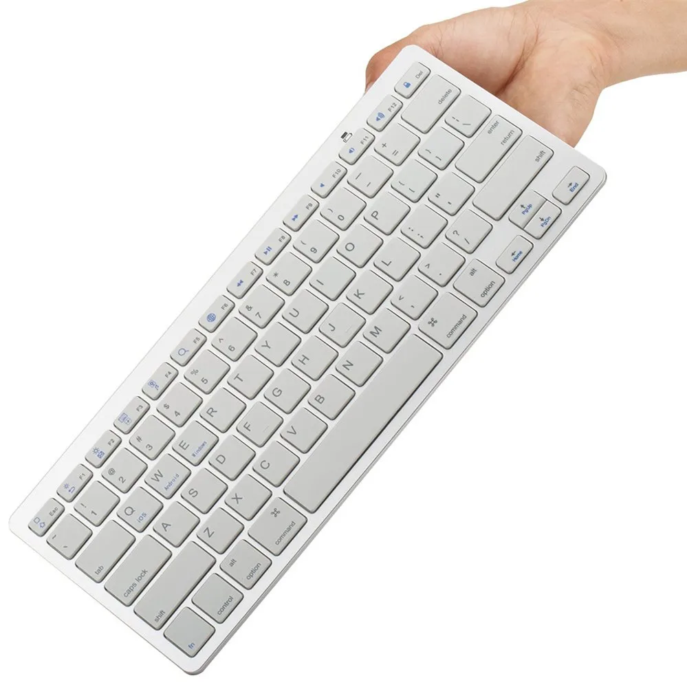 kemile Russian Wireless Bluetooth 3.0 keyboard for Tablet Laptop Smartphone Support iOS Windows Android System Silver and Black