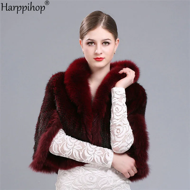 genuine mink fur knitted wine red coat Russian women's winter real mink fur shawl/poncho with real fox fur collar
genuine mink fur knitted wine red coat Russian women's winter real mink fur shawl/poncho with real fox fur collar