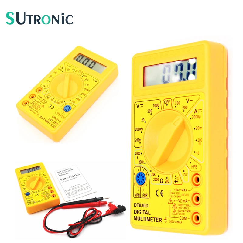 DT 830D Mini Digital Multimeter Buzzer Overload protection Square wave Output Voltage Ampere Ohm Meter Probe DC AC LCD Yellow
DT 830D Mini Digital Multimeter Buzzer Overload protection Square wave Output Voltage Ampere Ohm Meter Probe DC AC LCD Yellow