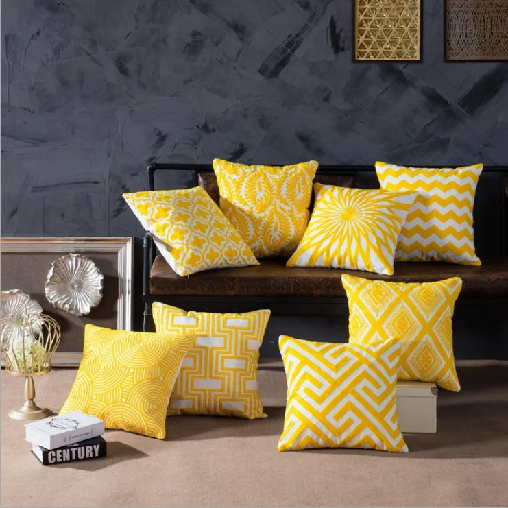 LOISHOM Home Decor Embroidered Cushion Cover Yellow Geometric Canvas Cotton Square Embroidery Pillow Cover 45x45cm Pillow Sham
LOISHOM Home Decor Embroidered Cushion Cover Yellow Geometric Canvas Cotton Square Embroidery Pillow Cover 45x45cm Pillow Sham