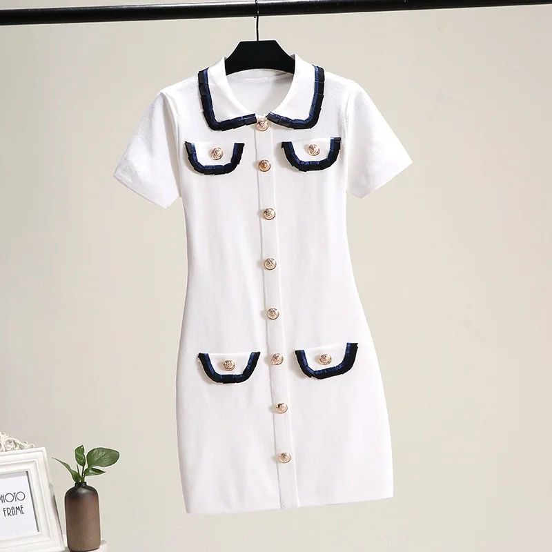 High Quality Women's Knit Dress 2019 Summer Designer Luxury Buttons Mini Dresses Peter Pan Collar Patchwork Fake Pockets Vestido
High Quality Women's Knit Dress 2019 Summer Designer Luxury Buttons Mini Dresses Peter Pan Collar Patchwork Fake Pockets Vestido