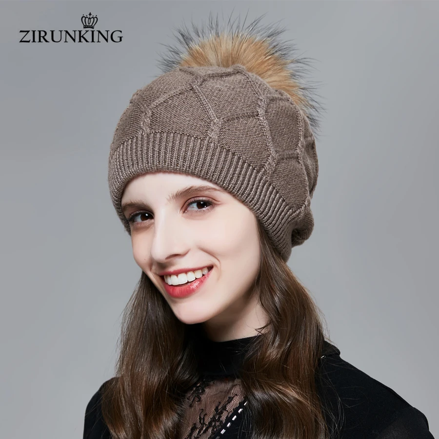 ZIRUNKING Women Winte Hats with Pompom Warm Wool Beanies Real Raccoon Fur Tops Caps Female Fashion Hat ZH1715
ZIRUNKING Women Winte Hats with Pompom Warm Wool Beanies Real Raccoon Fur Tops Caps Female Fashion Hat ZH1715