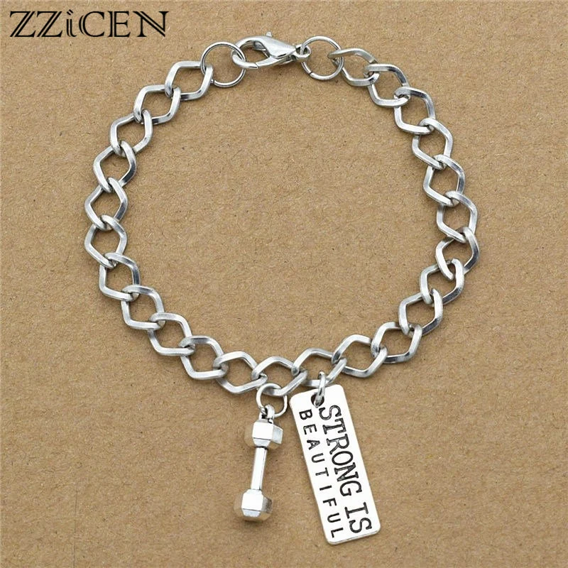 Fashion Popular Handmade Punk STRONG IS BEAUTIFUL Barbell Pendant Gym Crossfit Fitness Gifts Women Men Dumbbell Chain Bracelets
Fashion Popular Handmade Punk STRONG IS BEAUTIFUL Barbell Pendant Gym Crossfit Fitness Gifts Women Men Dumbbell Chain Bracelets
