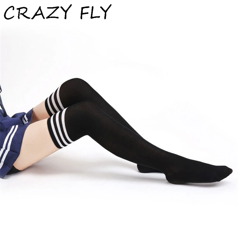 Женские гольфы CRAZY FLY непрозрачные теплые длинные носки в полоску для школьниц