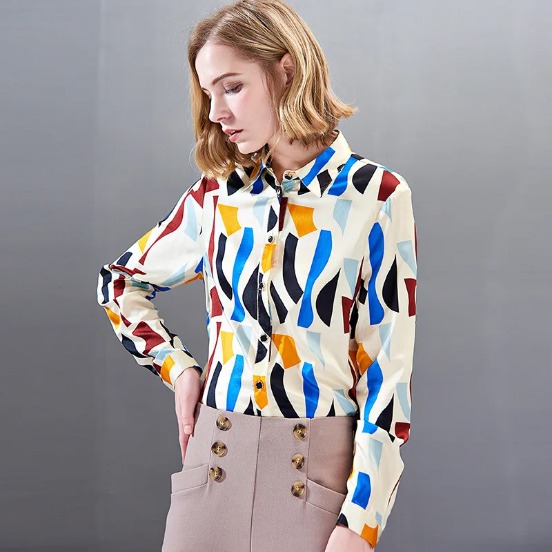 Spring 2019 New European American Printing Women's Clothing Satin 92% Real Silk Shirt Female Casual Elegant Shirts and Blouses
Spring 2019 New European American Printing Women's Clothing Satin 92% Real Silk Shirt Female Casual Elegant Shirts and Blouses