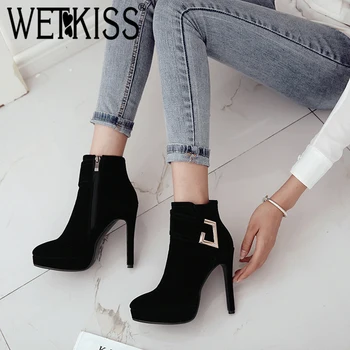 WETKISS New Ankle Women Boots Round Toe Flock Footwear High Heels Female Boot Platform Shoes Women 2018 Black Plus Size 33-43
WETKISS New Ankle Women Boots Round Toe Flock Footwear High Heels Female Boot Platform Shoes Women 2018 Black Plus Size 33-43
