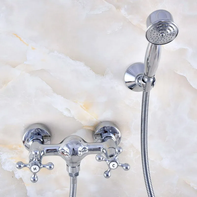 Wall Mount Polished Chrome Brass Bathroom Two Cross Handles Hand Shower Faucet Mixer Tap Set Telephone Shape Hand Spray ana767
Wall Mount Polished Chrome Brass Bathroom Two Cross Handles Hand Shower Faucet Mixer Tap Set Telephone Shape Hand Spray ana767