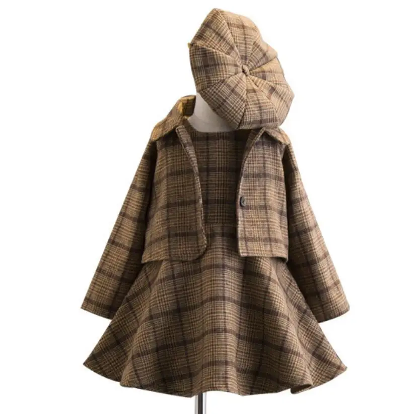 New Fashion 3 Pieces Baby Girls Clothing Set Coat Ball Gown Dress Hat Autumn Winter Fashion Children Costume Plaid Clothing
New Fashion 3 Pieces Baby Girls Clothing Set Coat Ball Gown Dress Hat Autumn Winter Fashion Children Costume Plaid Clothing