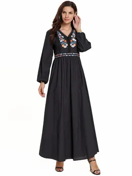 Comfortable fashion plus-size dress black embroidered long sleeve v-neck zipper Muslim casual dress
Comfortable fashion plus-size dress black embroidered long sleeve v-neck zipper Muslim casual dress