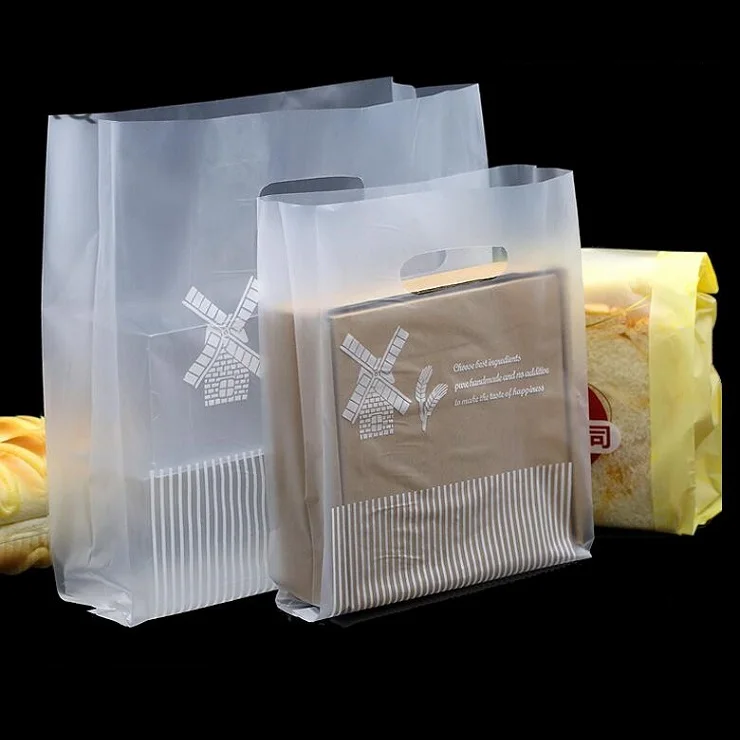 50pcs/lot clear gift packaging plastic bag with handle bread