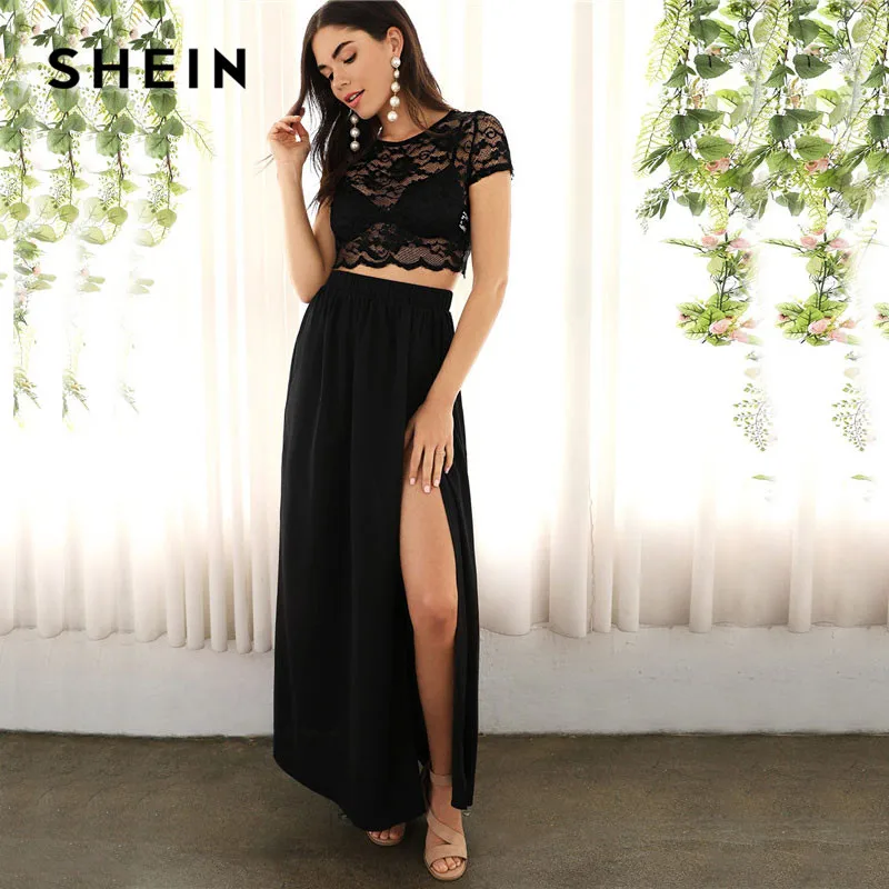 SHEIN Lace Crop Top Without Bra And High Split Skirt Set Women Summer Glamorous HighStreet Sheer Crop Blouse Maxi Skirt Twopiece
SHEIN Lace Crop Top Without Bra And High Split Skirt Set Women Summer Glamorous HighStreet Sheer Crop Blouse Maxi Skirt Twopiece