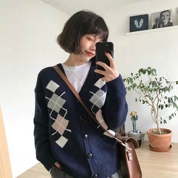 New Preppy Style Geometric Printed Cardigans Sweaters Women Autumn Long Sleeve Knitted Sweater Coat
New Preppy Style Geometric Printed Cardigans Sweaters Women Autumn Long Sleeve Knitted Sweater Coat