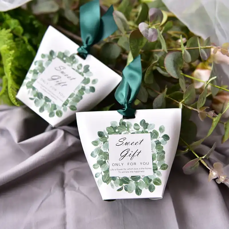 50pcs New Creative Sweet Gift Green Eucalyptus Plant Candy Box