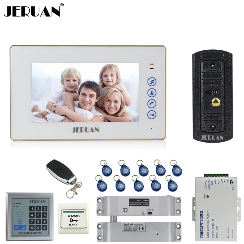 

JERUAN Home Doorbell 7`` Touch key Video Door phone Intercom System kit 1 Monitor 700TVL IR Pinhole Camera RFID Access Control